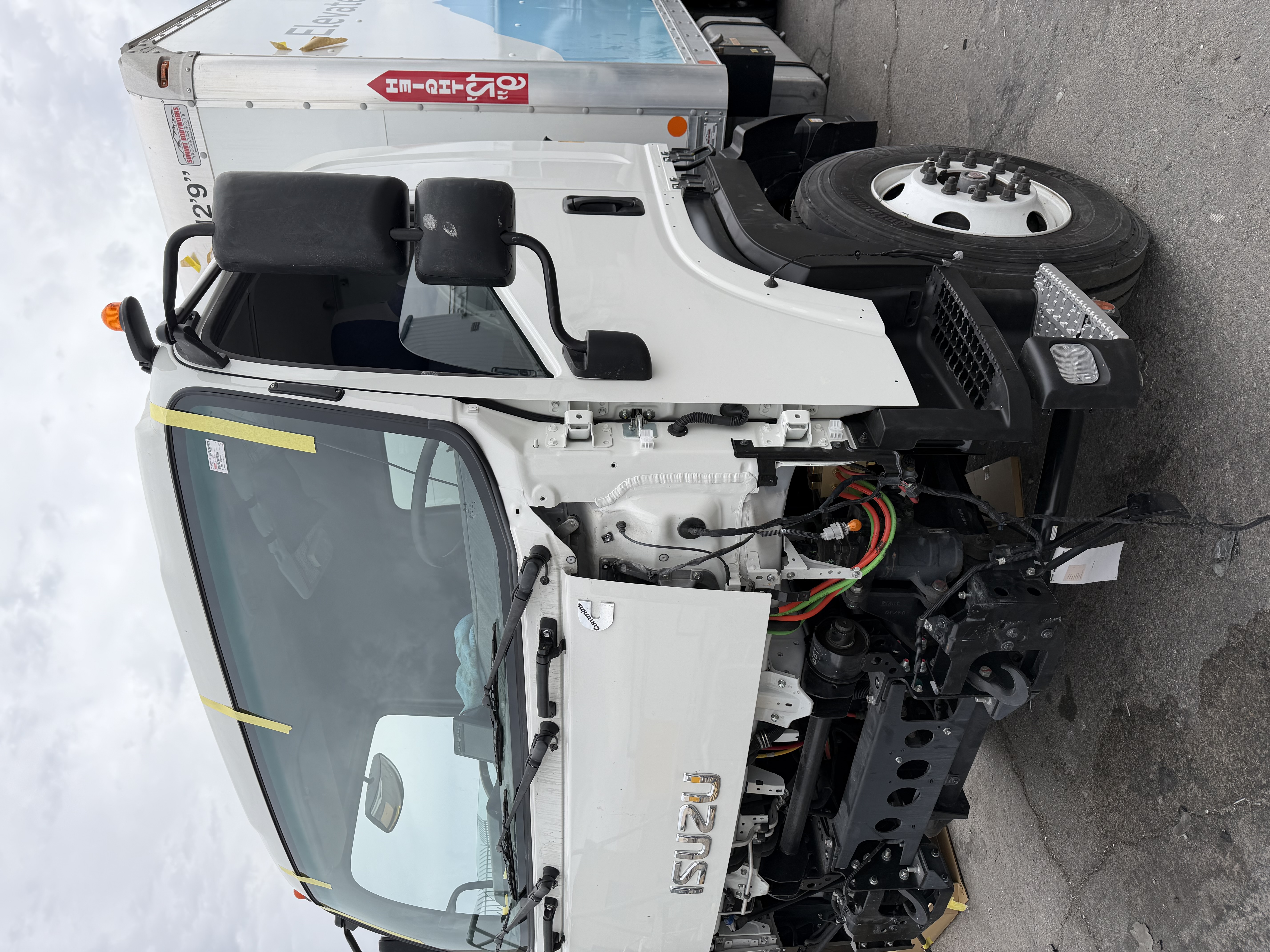 Structural repairs completed before final assembly on an Isuzu FTR commercial truck in Las Vegas
