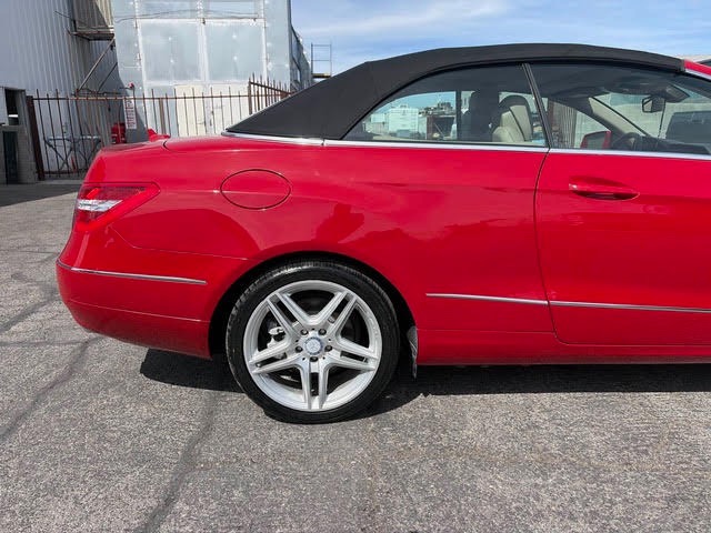 Red Mercedes-Benz E-Class convertible after rear quarter panel repair and refinishing in Las Vegas
